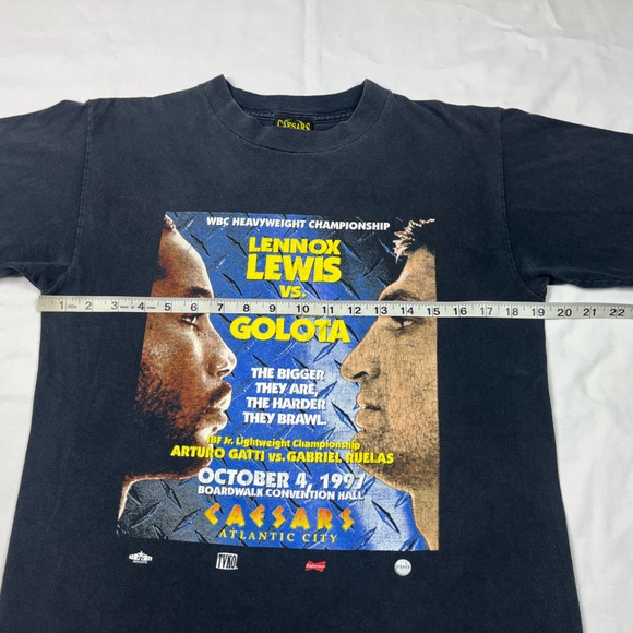 Vtg Lennox Lewis Vs Andrew Golota Mens Boxing T-Shirt Small 90s Black Faded B3 - Picture 8 of 9